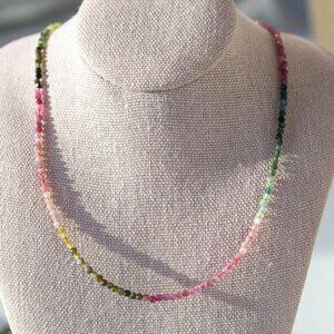 Watermelon Tourmaline Dainty Beaded Necklace Colorful Stacking Necklace Gemstone